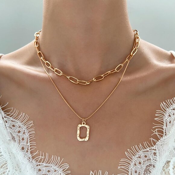 🆕 Women Gold Trendy Chunky Necklace Stack Multilayered Bar Pendant Jewelry Gift - Picture 2 of 7